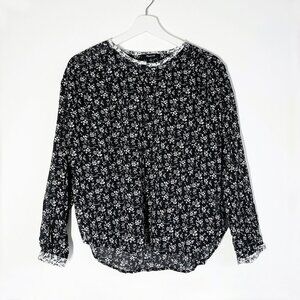 Madewell Black Floral Button Front Top